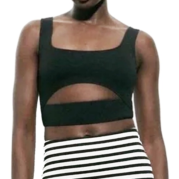 Zara Cut Out Keyhole Crop Top Tank Compression Rayon Viscose Blend - Picture 11 of 13